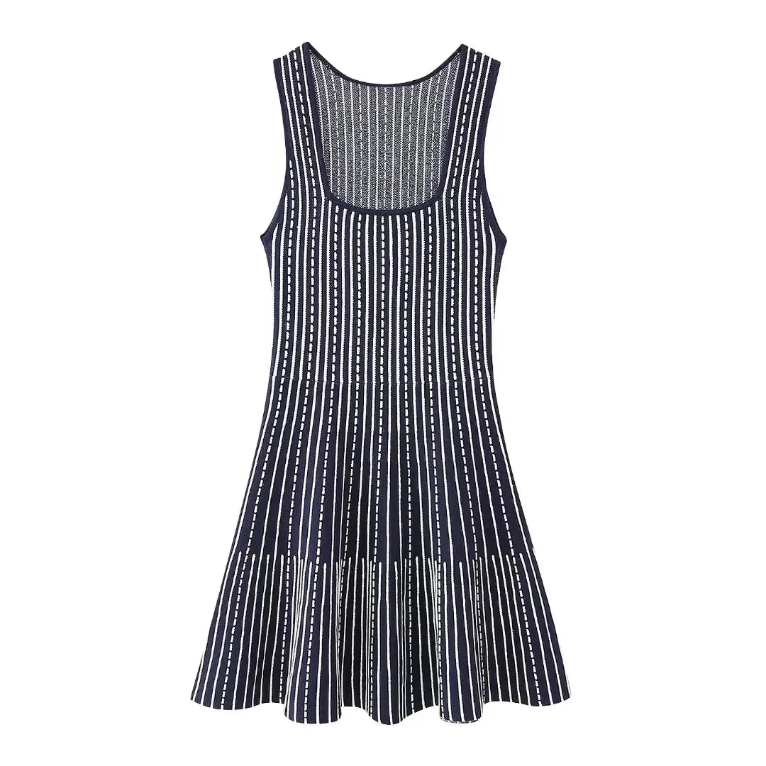 Woman Striped Knitted Mini Dress