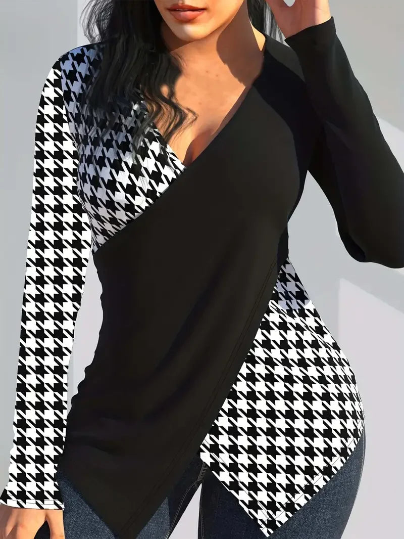 European and American Plus Size Women's Fitted Contrasting Tops and T Shirts