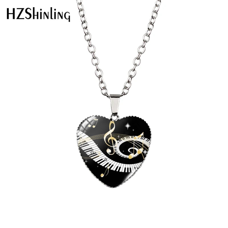 New Grand Piano Heart Necklace Music Piano Heart Pendant Black and White Piano Keys Jewelry Women Heart Shaped Necklace