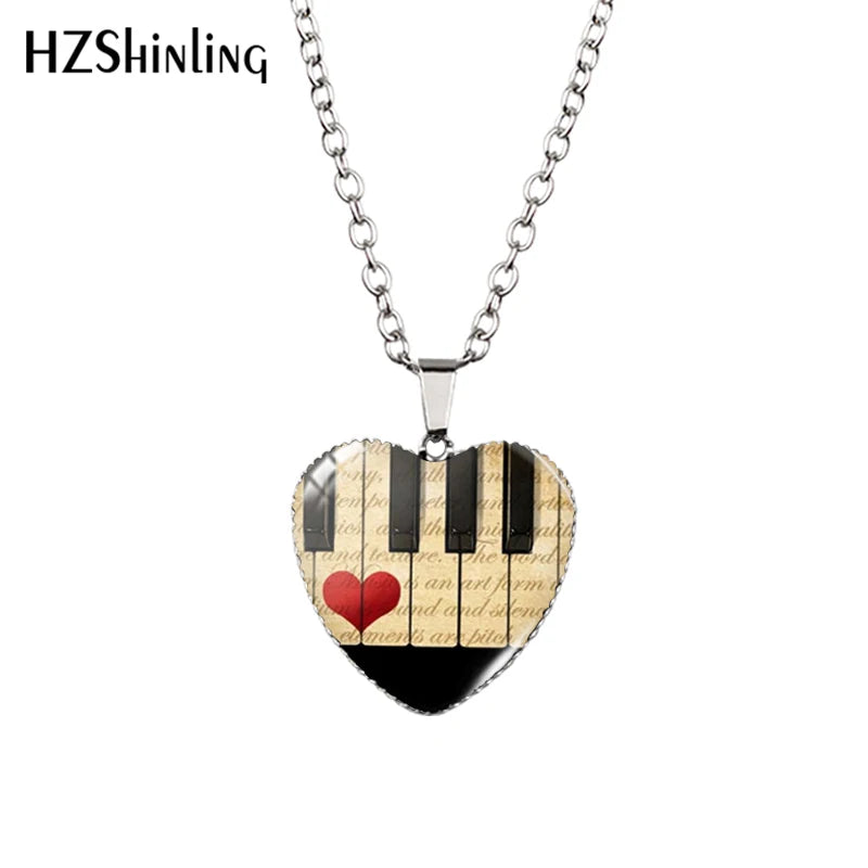 New Grand Piano Heart Necklace Music Piano Heart Pendant Black and White Piano Keys Jewelry Women Heart Shaped Necklace
