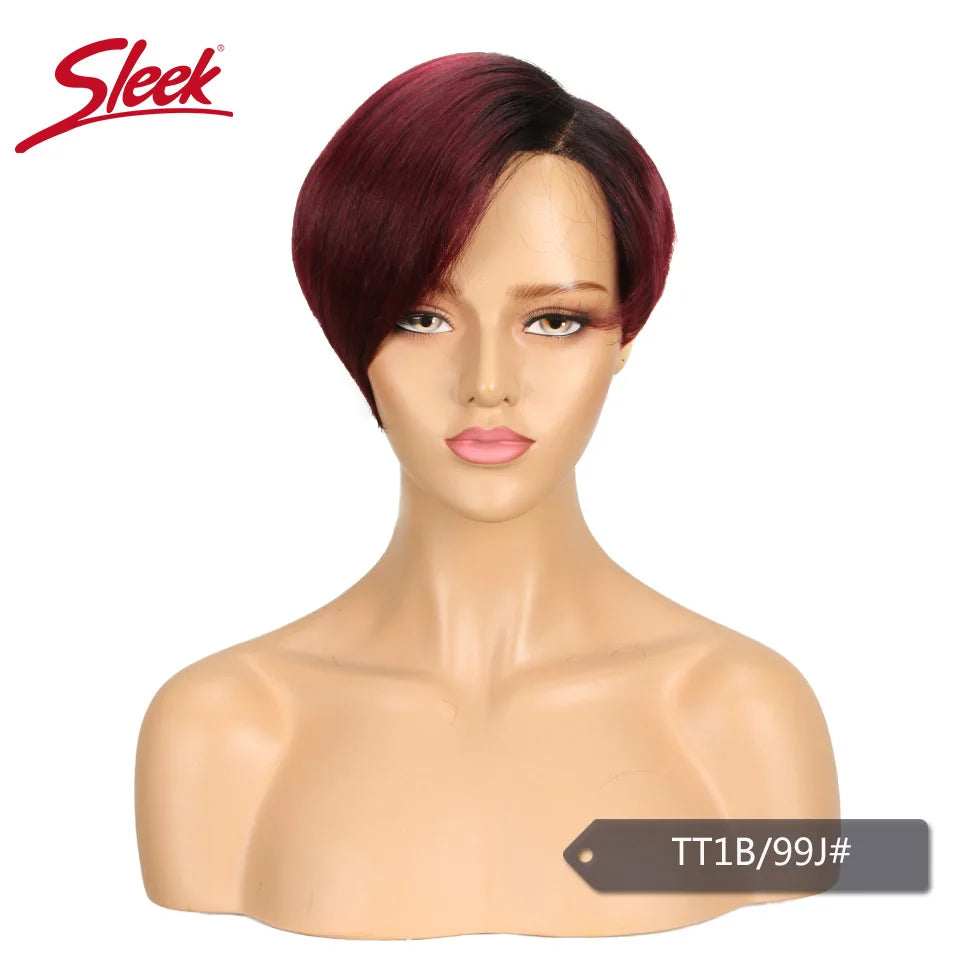 Sleek Short Human Hair Wigs Remy Brazilian Hair Wigs 613 Blonde Lace Wigs L Part Pixie Cut Wig Black Short Lace Wigs