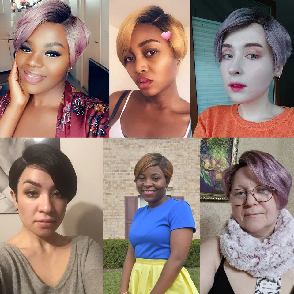 Sleek Short Human Hair Wigs Remy Brazilian Hair Wigs 613 Blonde Lace Wigs L Part Pixie Cut Wig Black Short Lace Wigs