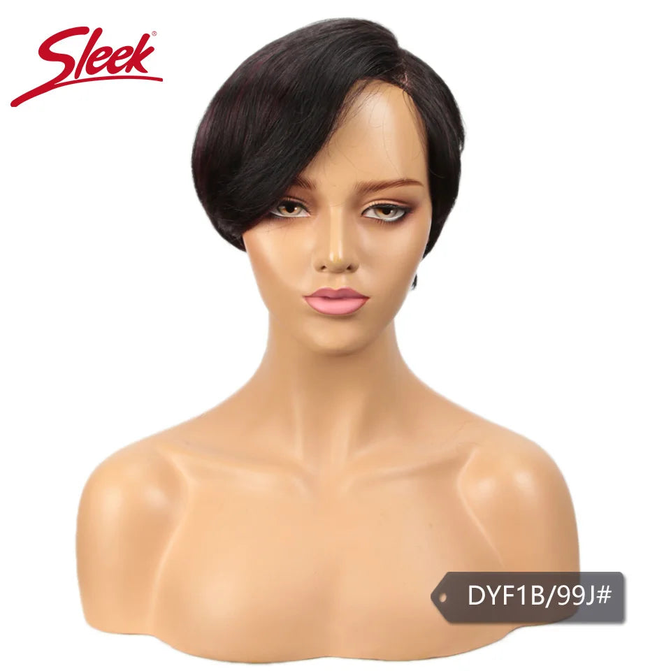 Sleek Short Human Hair Wigs Remy Brazilian Hair Wigs 613 Blonde Lace Wigs L Part Pixie Cut Wig Black Short Lace Wigs