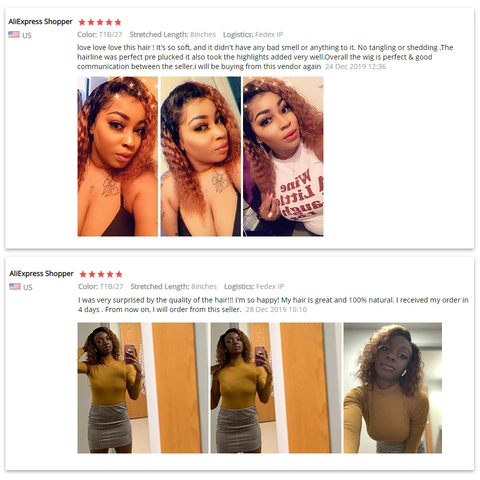 1B/27 Ombre Color Short Curly 13X6 Lace Front Human Hair Wigs With Baby Hair Pre Plucked Remy Brazilian Bob Wigs Bleached Knots