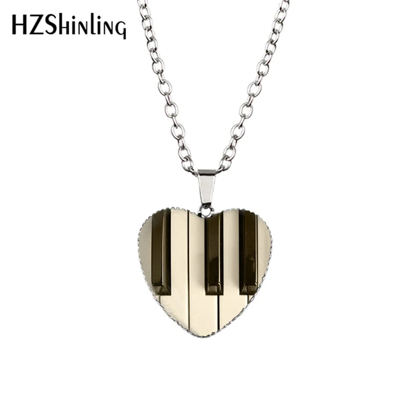 New Grand Piano Heart Necklace Music Piano Heart Pendant Black and White Piano Keys Jewelry Women Heart Shaped Necklace