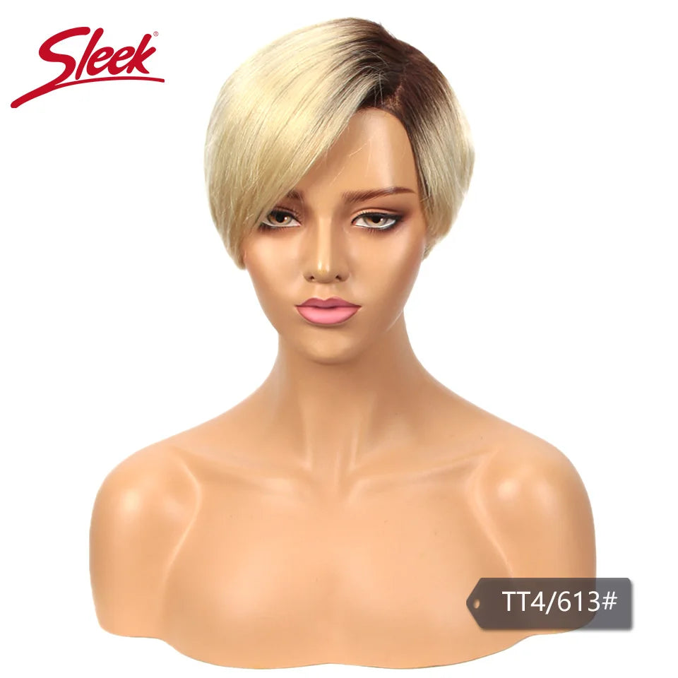 Sleek Short Human Hair Wigs Remy Brazilian Hair Wigs 613 Blonde Lace Wigs L Part Pixie Cut Wig Black Short Lace Wigs