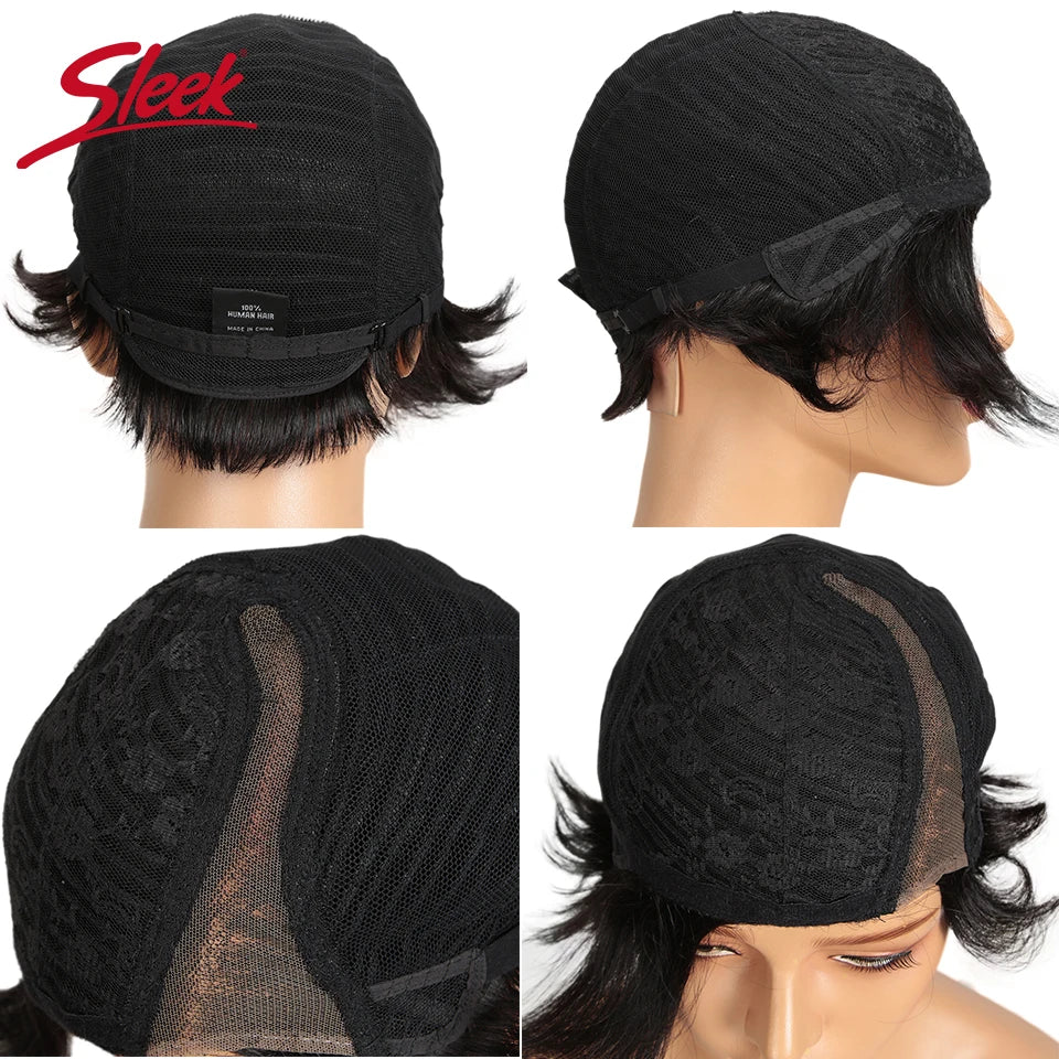 Sleek Short Human Hair Wigs Remy Brazilian Hair Wigs 613 Blonde Lace Wigs L Part Pixie Cut Wig Black Short Lace Wigs