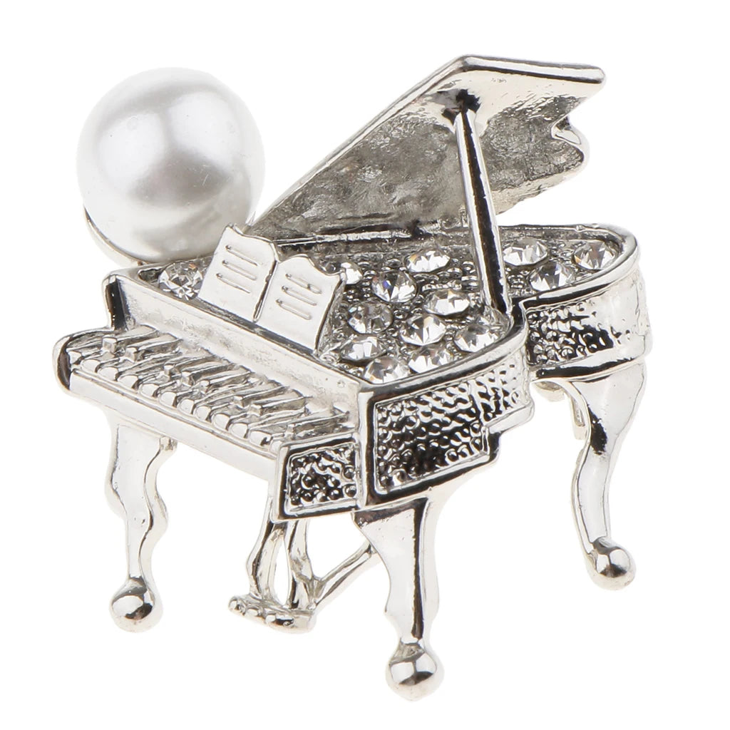 Chic Rhinestone Music Piano Brooch Lapel Pin Wedding Jewelry Antique Brass Clothes Decoration