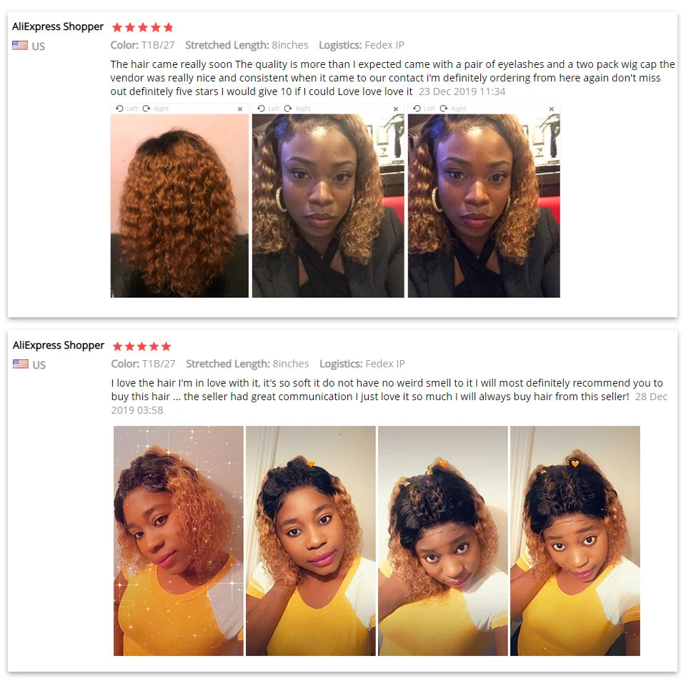 1B/27 Ombre Color Short Curly 13X6 Lace Front Human Hair Wigs With Baby Hair Pre Plucked Remy Brazilian Bob Wigs Bleached Knots