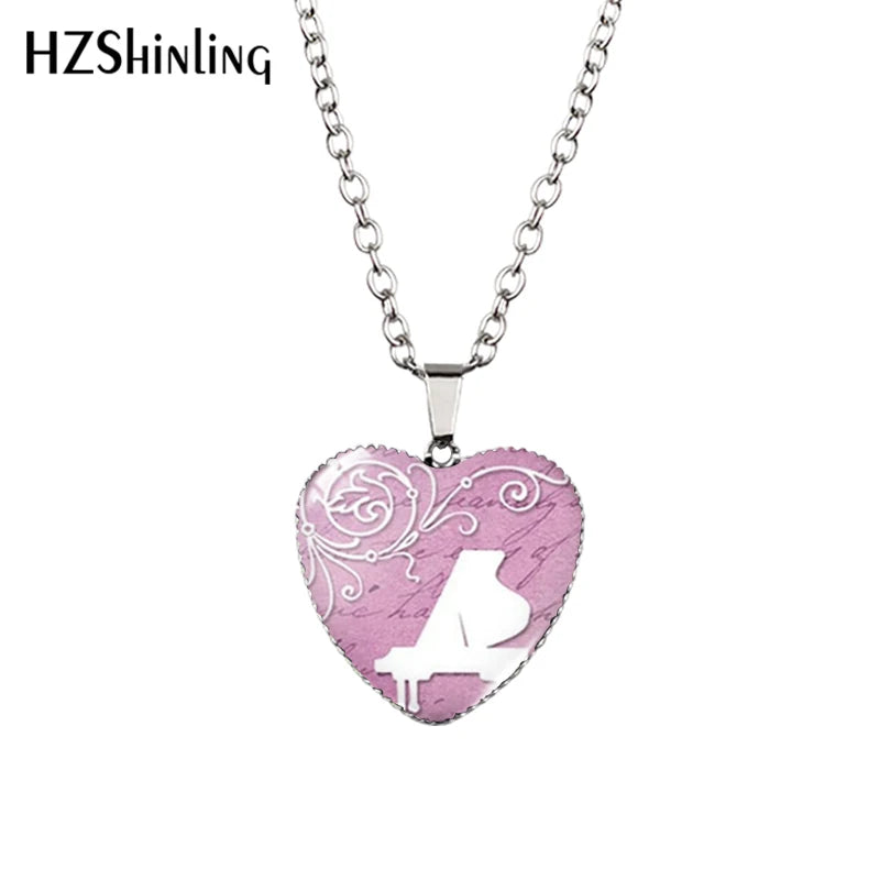 New Grand Piano Heart Necklace Music Piano Heart Pendant Black and White Piano Keys Jewelry Women Heart Shaped Necklace