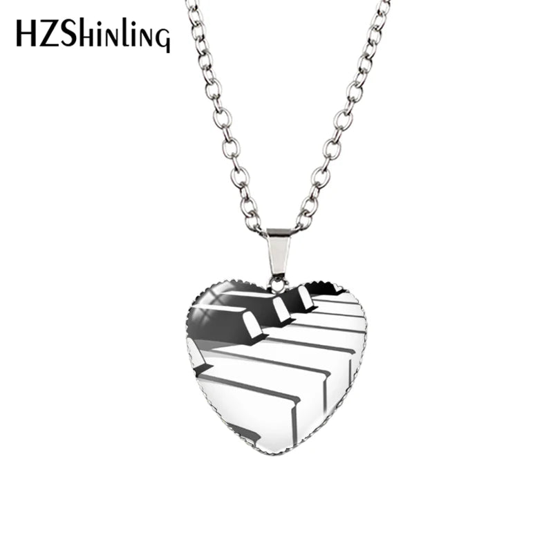 New Grand Piano Heart Necklace Music Piano Heart Pendant Black and White Piano Keys Jewelry Women Heart Shaped Necklace