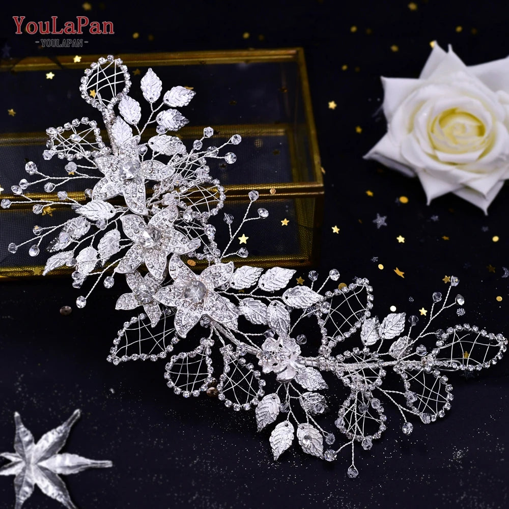 Alloy Flower Wedding Headpiece Wedding Hair Band Crystal Headpieces for Bride Headbands Bridal Tiara and Crown