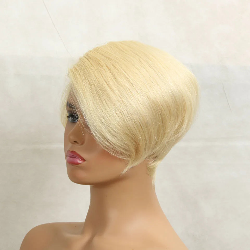 Sleek Short Human Hair Wigs Remy Brazilian Hair Wigs 613 Blonde Lace Wigs L Part Pixie Cut Wig Black Short Lace Wigs