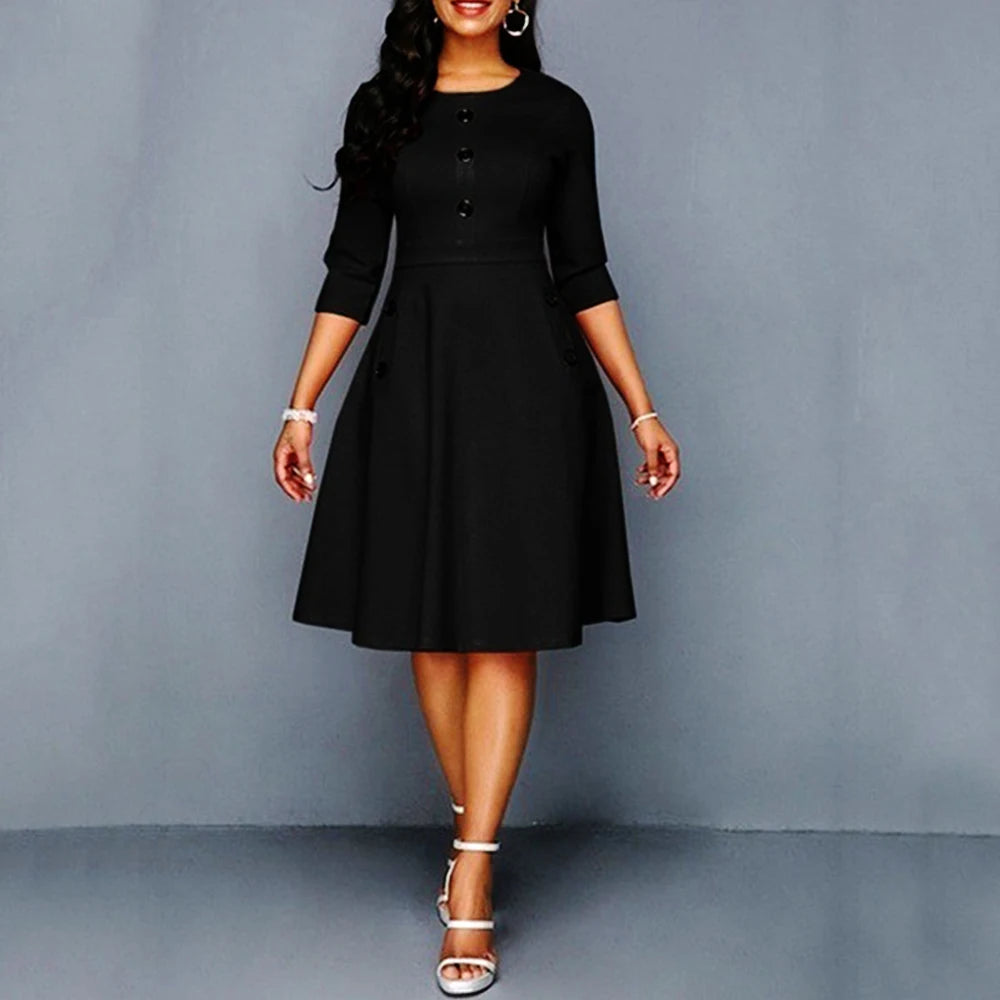 Elegant Solid A-Line Red Dress