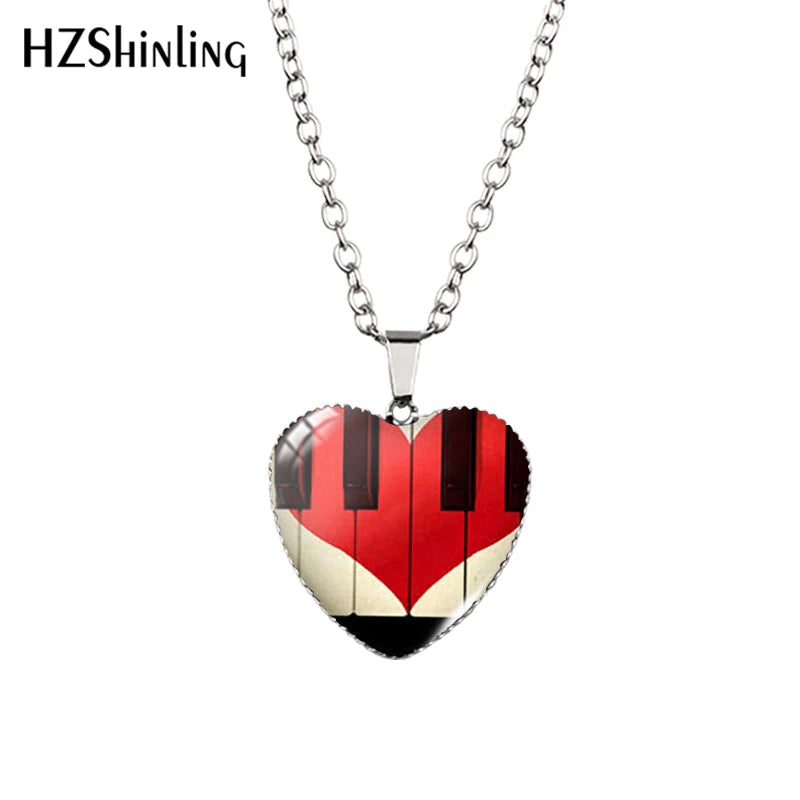 New Grand Piano Heart Necklace Music Piano Heart Pendant Black and White Piano Keys Jewelry Women Heart Shaped Necklace
