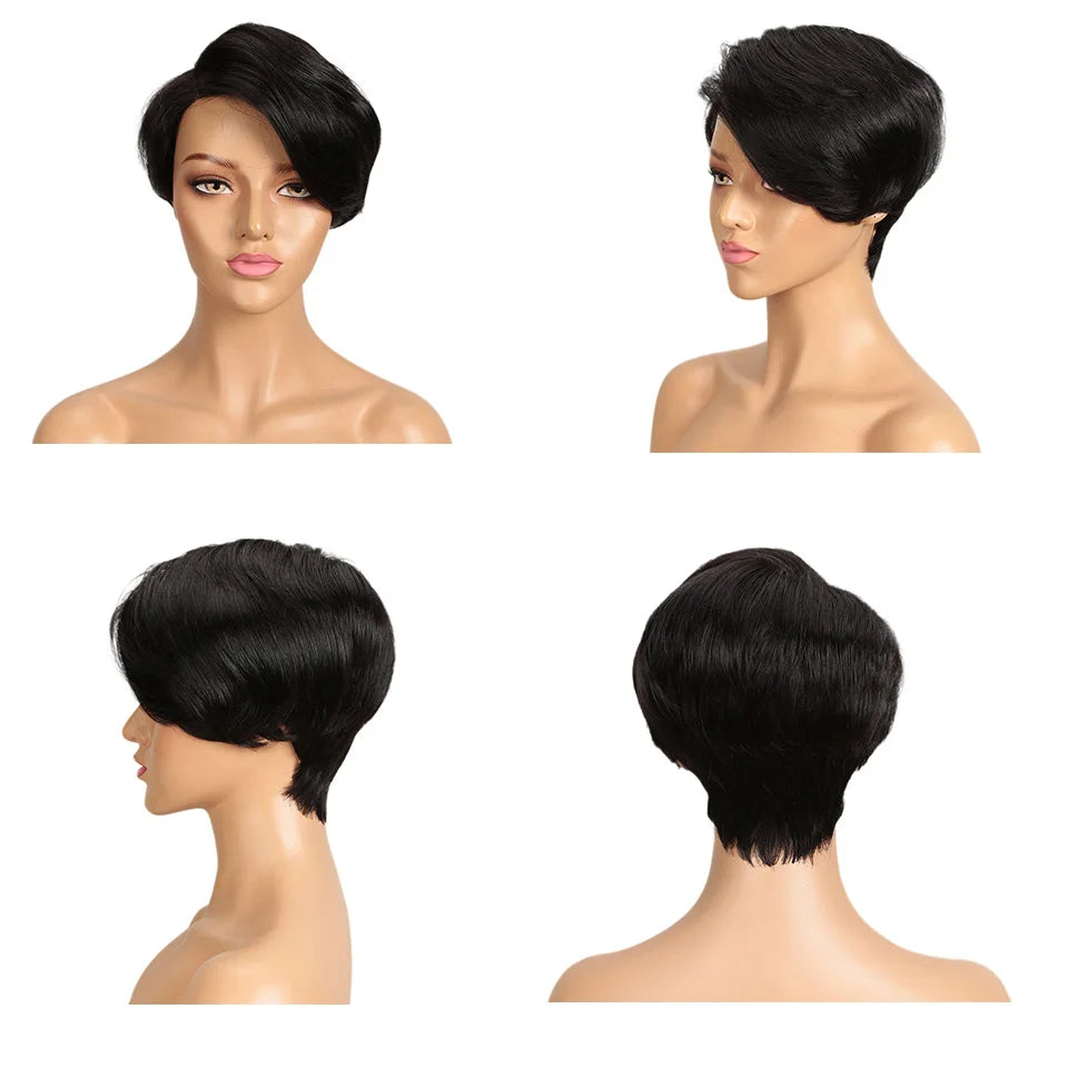 Sleek Short Human Hair Wigs Remy Brazilian Hair Wigs 613 Blonde Lace Wigs L Part Pixie Cut Wig Black Short Lace Wigs