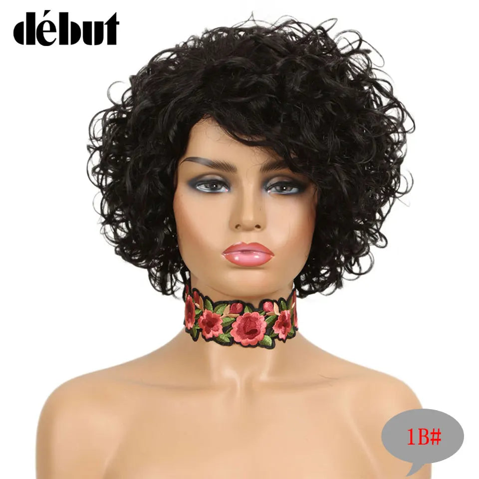 Ombre Short Curly Human Hair Wigs Remy Short Bob Wigs 100% Human Hair Cheap Pixie Cut Human Hair Full Wigs