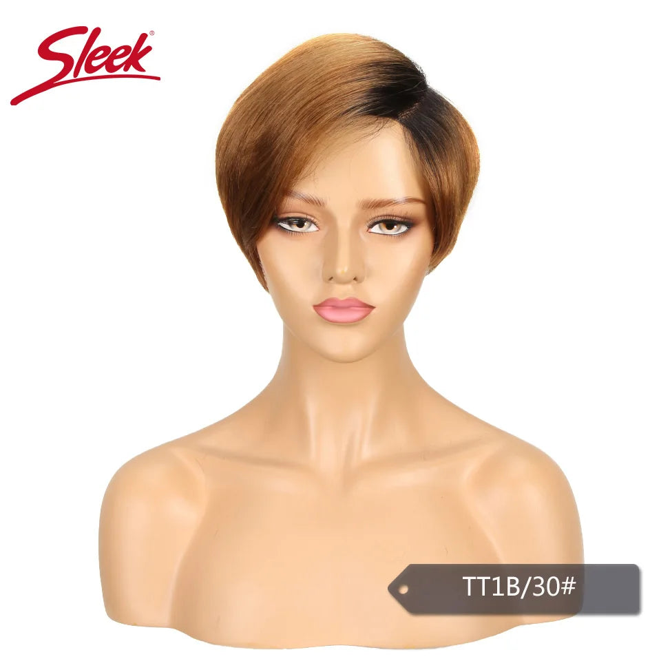 Sleek Short Human Hair Wigs Remy Brazilian Hair Wigs 613 Blonde Lace Wigs L Part Pixie Cut Wig Black Short Lace Wigs