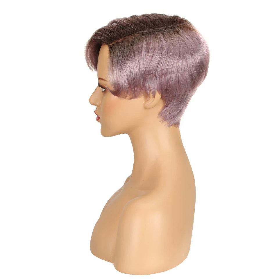 Sleek Short Human Hair Wigs Remy Brazilian Hair Wigs 613 Blonde Lace Wigs L Part Pixie Cut Wig Black Short Lace Wigs