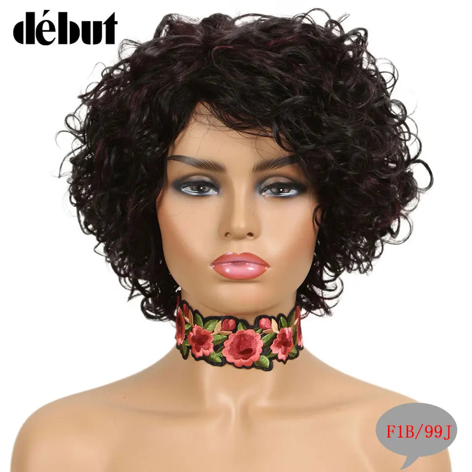 Ombre Short Curly Human Hair Wigs Remy Short Bob Wigs 100% Human Hair Cheap Pixie Cut Human Hair Full Wigs