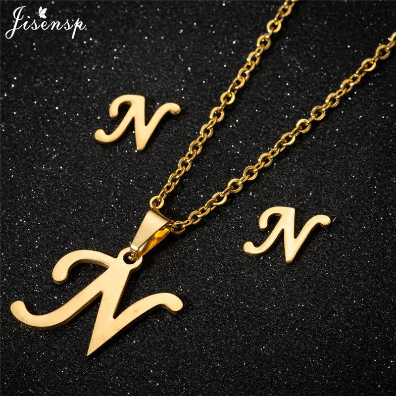 Personalize A-Z Letter Alphabet Pendant Necklace Long Chain Initial Necklaces Charms