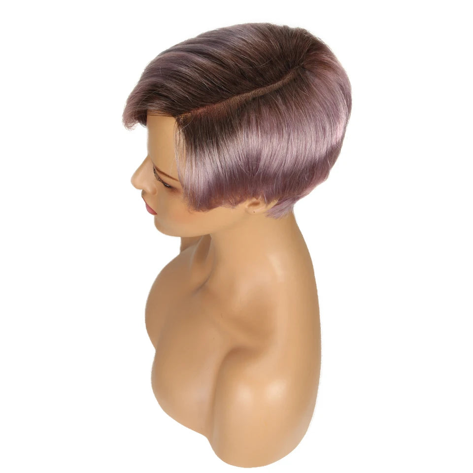 Sleek Short Human Hair Wigs Remy Brazilian Hair Wigs 613 Blonde Lace Wigs L Part Pixie Cut Wig Black Short Lace Wigs