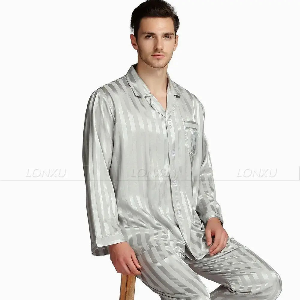 Silk Satin Pajamas Set  Pajama Sleepwear Set Lounge wear  U.S.S,M,L,XL,2XL,3XLL,4XL Plus Striped