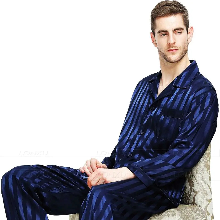 Silk Satin Pajamas Set  Pajama Sleepwear Set Lounge wear  U.S.S,M,L,XL,2XL,3XLL,4XL Plus Striped