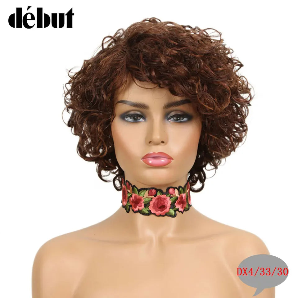 Ombre Short Curly Human Hair Wigs Remy Short Bob Wigs 100% Human Hair Cheap Pixie Cut Human Hair Full Wigs