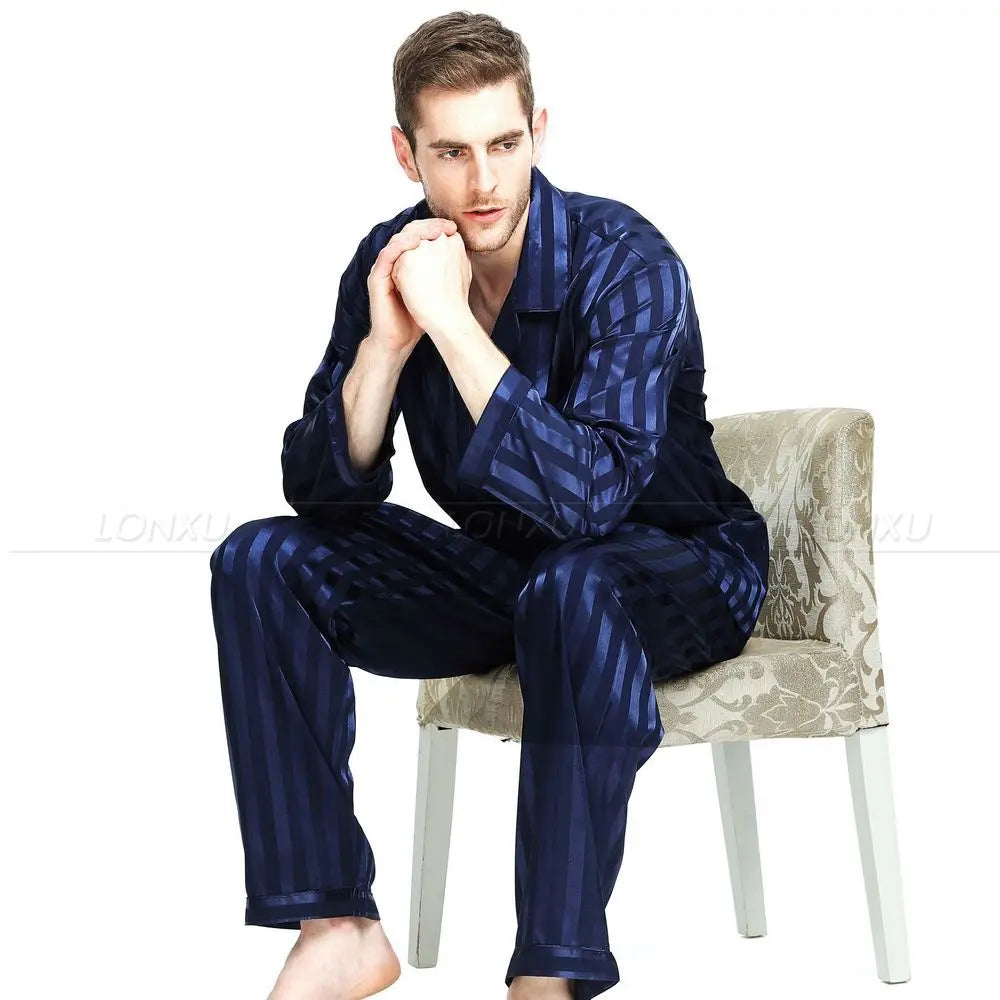 Silk Satin Pajamas Set  Pajama Sleepwear Set Lounge wear  U.S.S,M,L,XL,2XL,3XLL,4XL Plus Striped