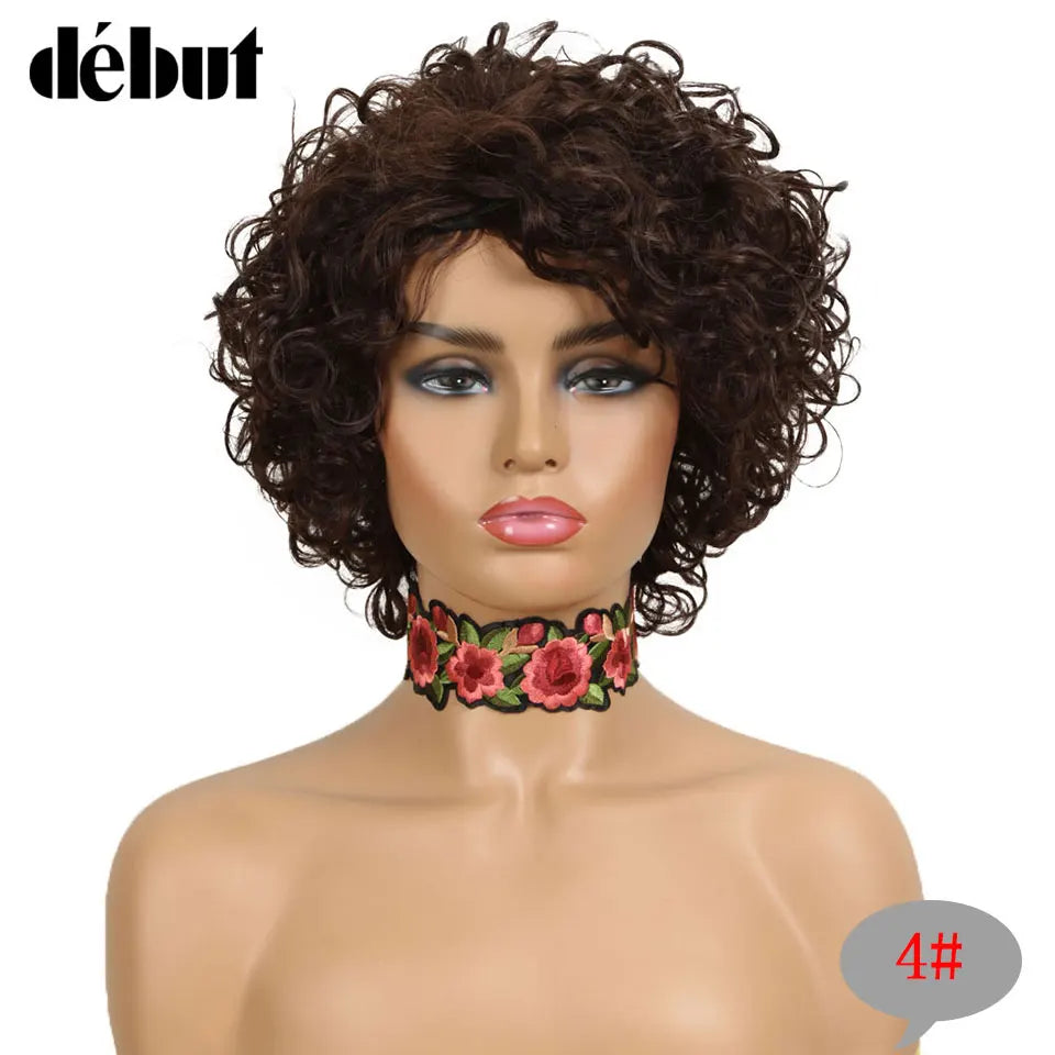 Ombre Short Curly Human Hair Wigs Remy Short Bob Wigs 100% Human Hair Cheap Pixie Cut Human Hair Full Wigs