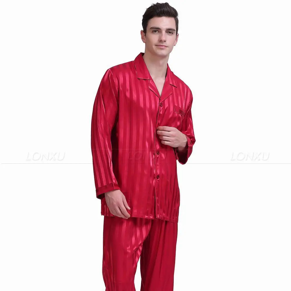 Silk Satin Pajamas Set  Pajama Sleepwear Set Lounge wear  U.S.S,M,L,XL,2XL,3XLL,4XL Plus Striped