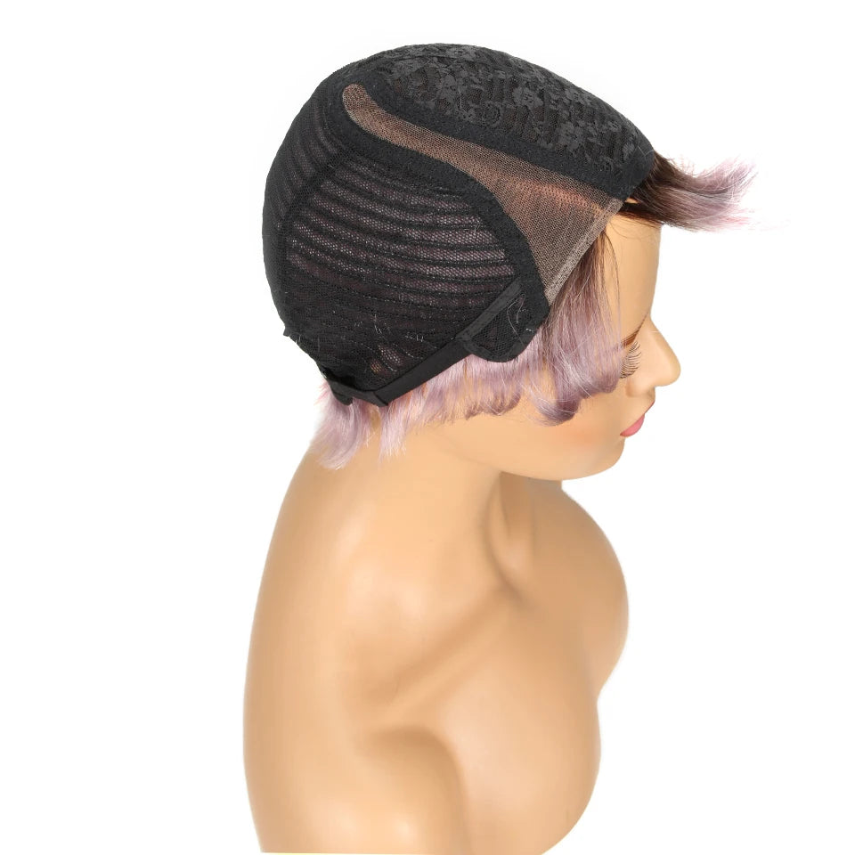 Sleek Short Human Hair Wigs Remy Brazilian Hair Wigs 613 Blonde Lace Wigs L Part Pixie Cut Wig Black Short Lace Wigs