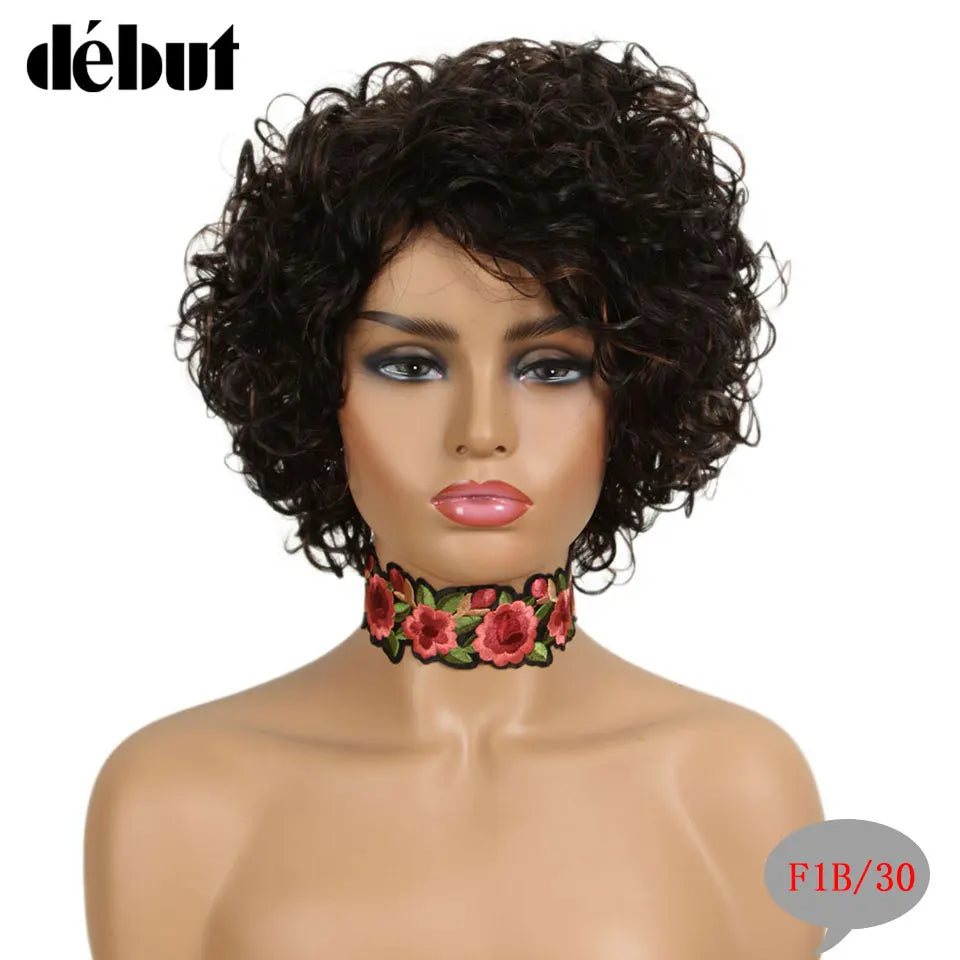 Ombre Short Curly Human Hair Wigs Remy Short Bob Wigs 100% Human Hair Cheap Pixie Cut Human Hair Full Wigs