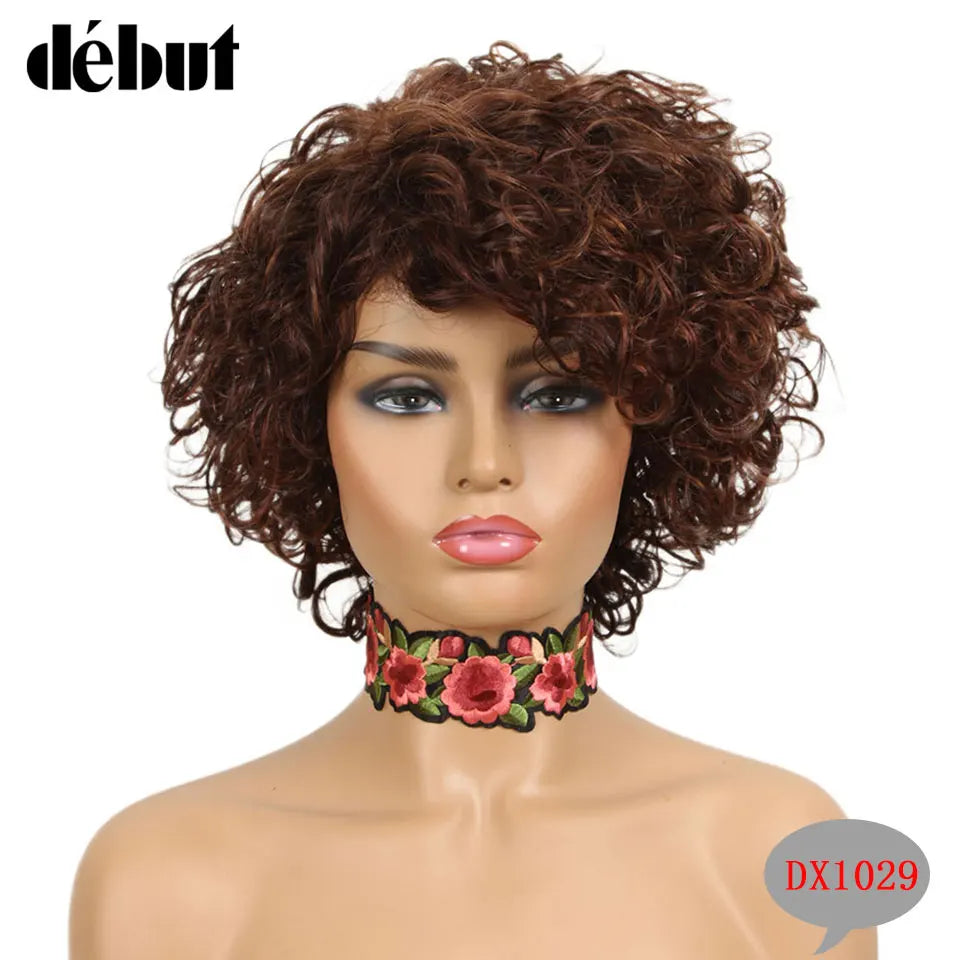 Ombre Short Curly Human Hair Wigs Remy Short Bob Wigs 100% Human Hair Cheap Pixie Cut Human Hair Full Wigs