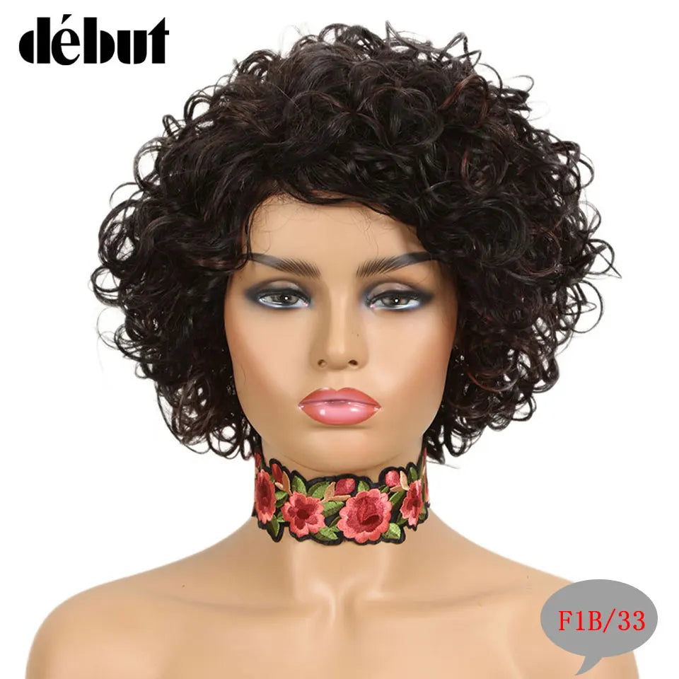 Ombre Short Curly Human Hair Wigs Remy Short Bob Wigs 100% Human Hair Cheap Pixie Cut Human Hair Full Wigs