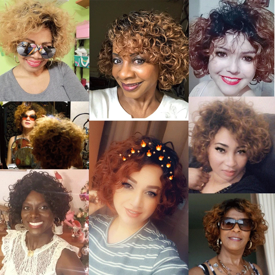 Ombre Short Curly Human Hair Wigs Remy Short Bob Wigs 100% Human Hair Cheap Pixie Cut Human Hair Full Wigs