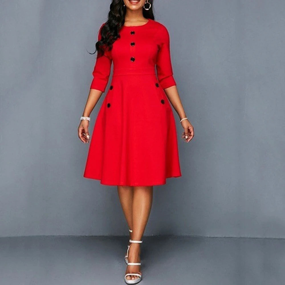 Elegant Solid A-Line Red Dress