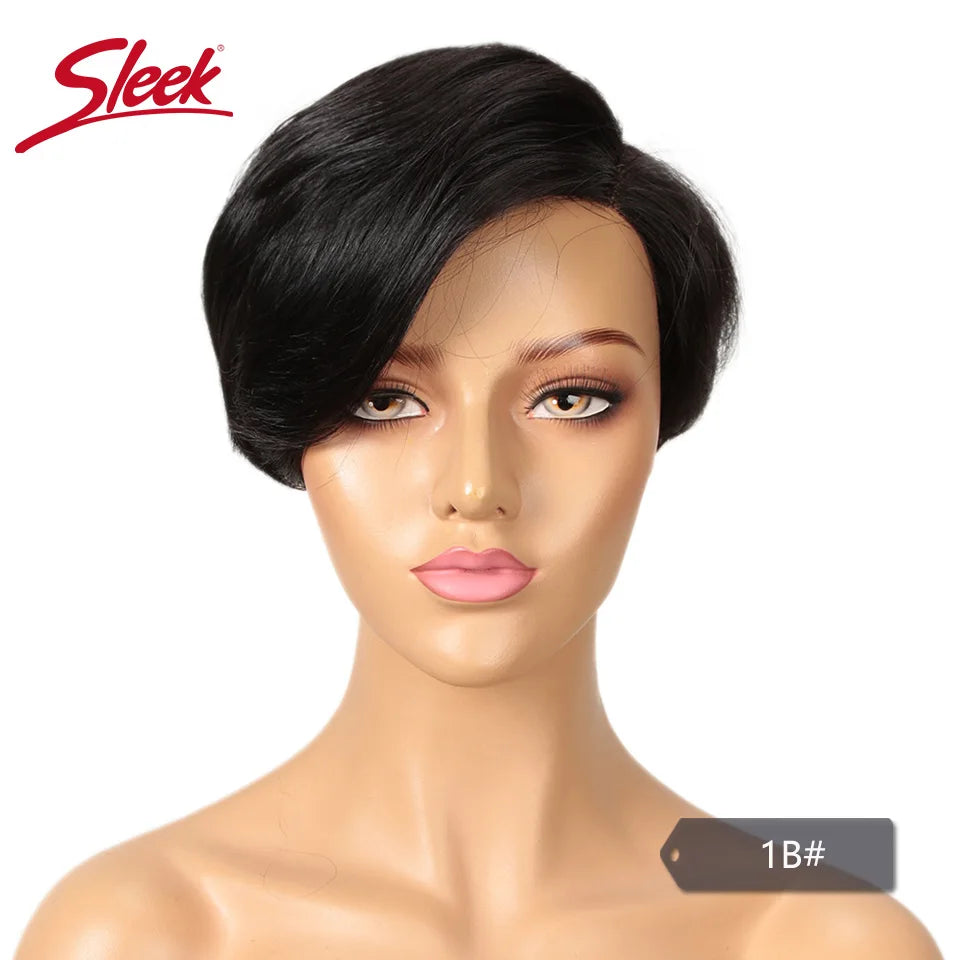 Sleek Short Human Hair Wigs Remy Brazilian Hair Wigs 613 Blonde Lace Wigs L Part Pixie Cut Wig Black Short Lace Wigs
