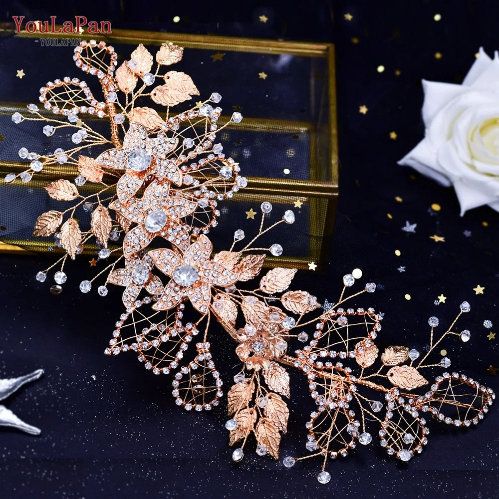 Alloy Flower Wedding Headpiece Wedding Hair Band Crystal Headpieces for Bride Headbands Bridal Tiara and Crown