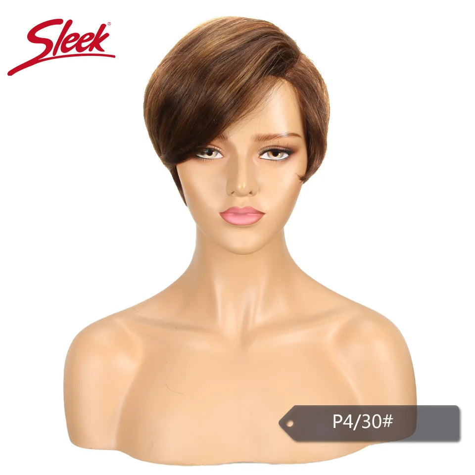 Sleek Short Human Hair Wigs Remy Brazilian Hair Wigs 613 Blonde Lace Wigs L Part Pixie Cut Wig Black Short Lace Wigs