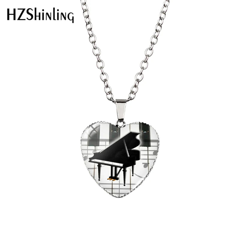 New Grand Piano Heart Necklace Music Piano Heart Pendant Black and White Piano Keys Jewelry Women Heart Shaped Necklace