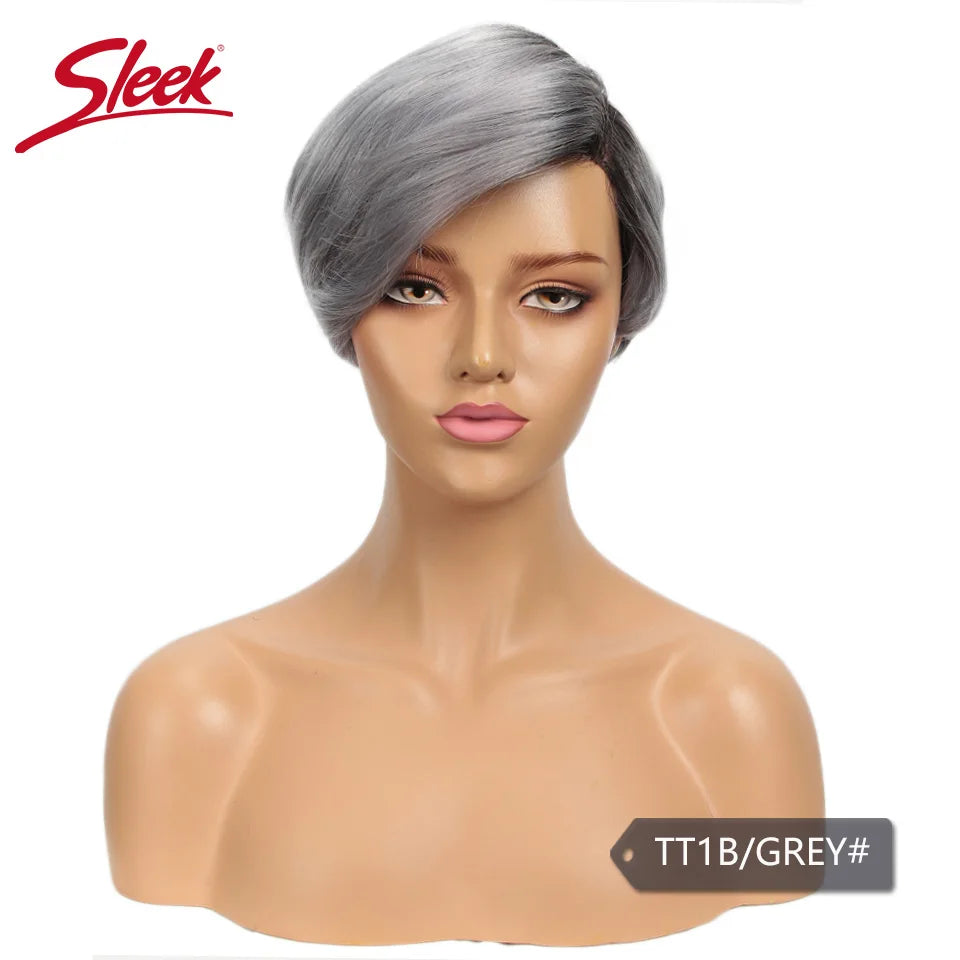Sleek Short Human Hair Wigs Remy Brazilian Hair Wigs 613 Blonde Lace Wigs L Part Pixie Cut Wig Black Short Lace Wigs