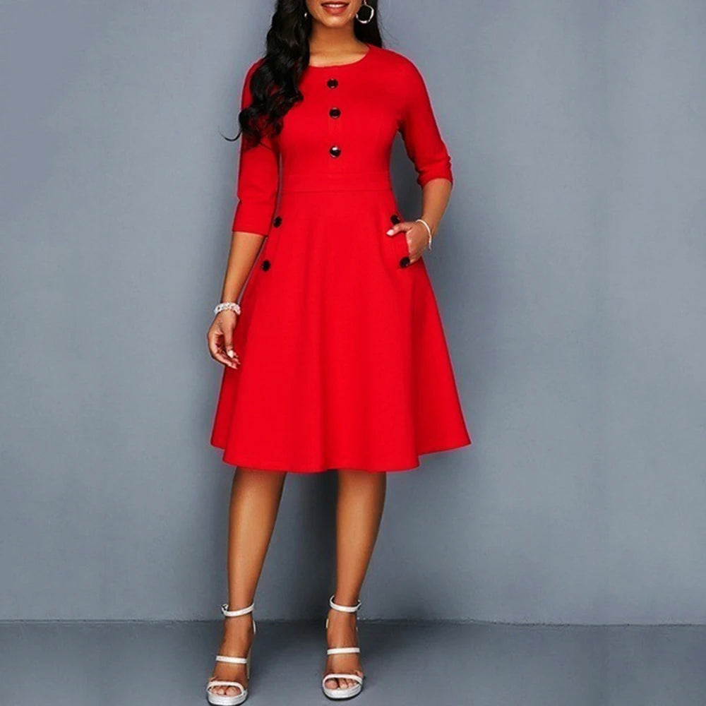 Elegant Solid A-Line Red Dress