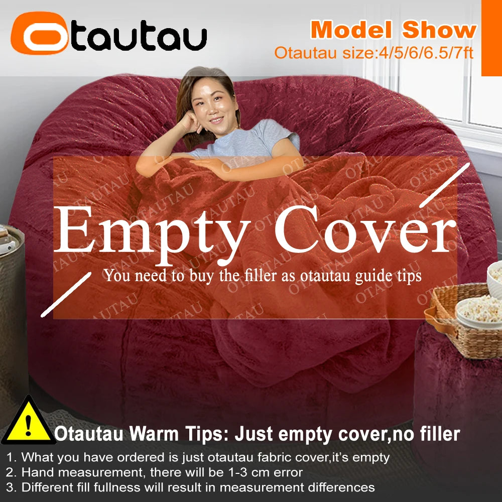 4/5ft Giant Bean Bag Cover Fluffy Sofa Bed Sac Beanbag Couch Relax Recliner Chair