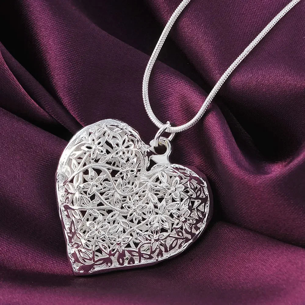Fashion silver color jewelry elegant charms retro exquisite heart pendant necklace women