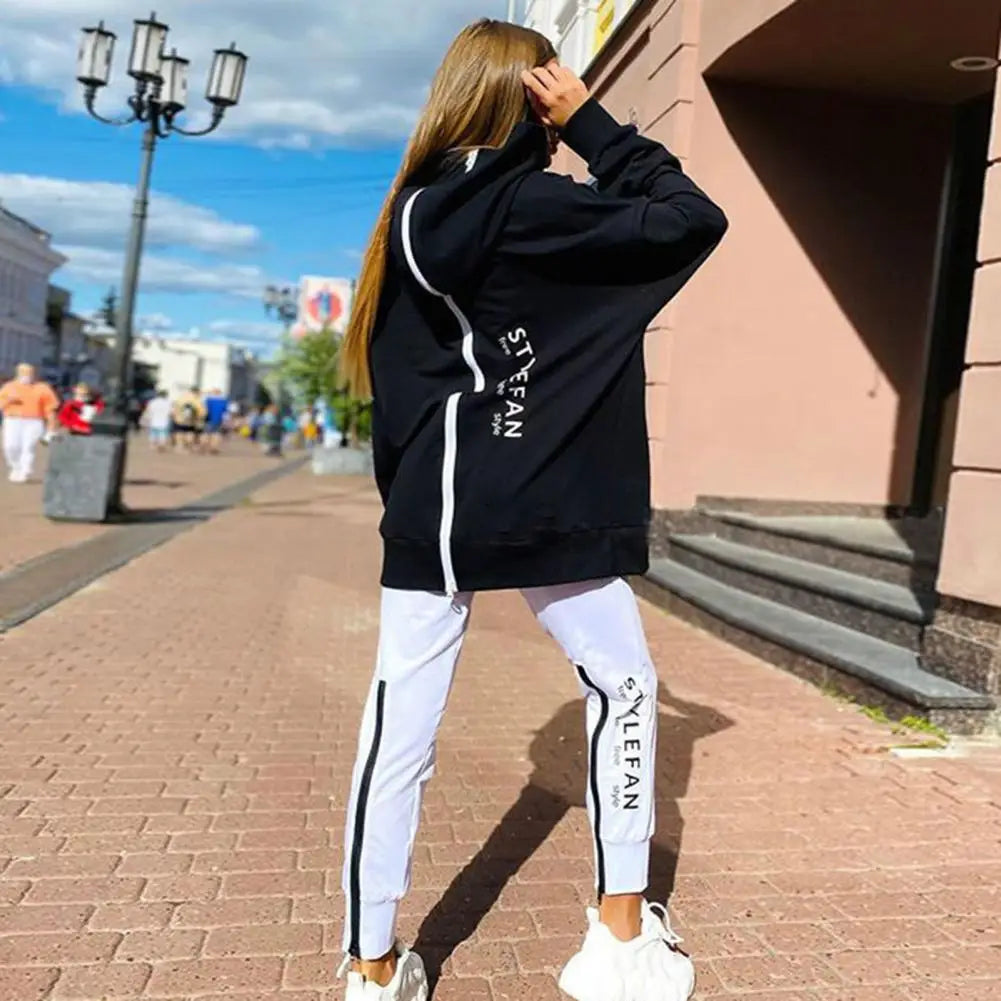 Winter Chic Oversized Tracksuit Back Zipper Long Hoodie + Pants Set Street Sportswear Pullover Hip-Hop Two-Piece Outfits