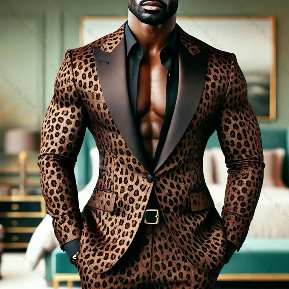 Leopard Men Two Pieces Suit