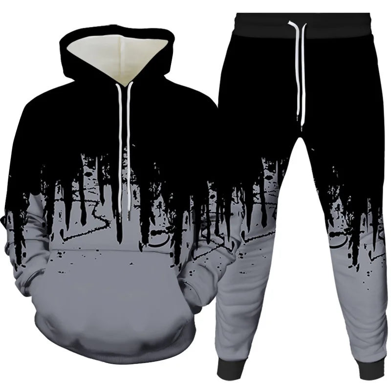 New Ink Painting 3D Printed Hoodie Pant Sets Men's Fashion Casual Sweatshirts Sweatpants Two Piece Suits Man Tracksuit Clothing