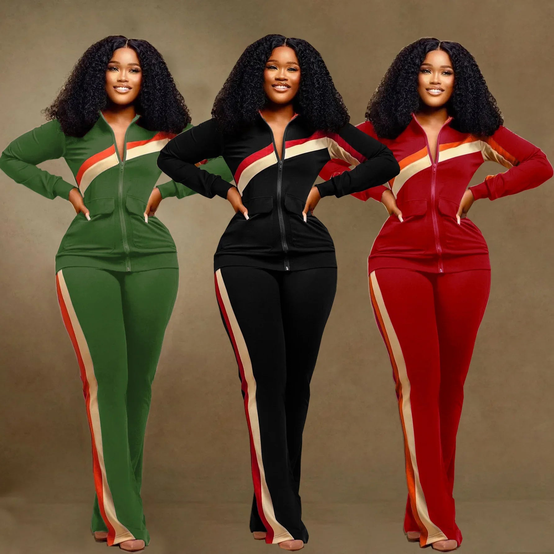 Women's Sports Casual Fashion Two-piece Striped Sweatsuit Set